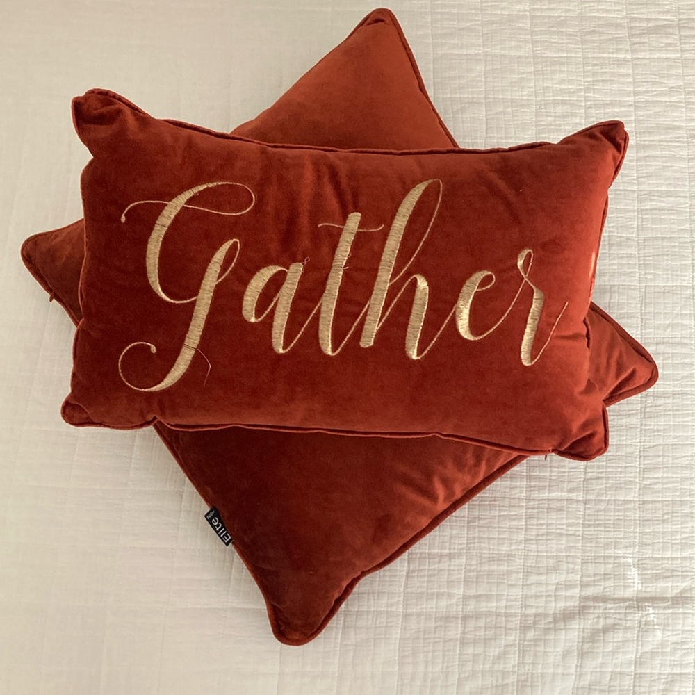 ELITE HOME Velvety Throw Pillows Square Gather Oblong Set of 2